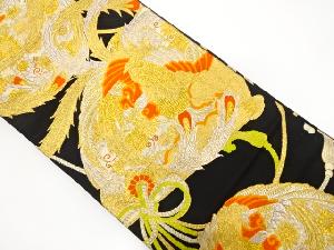 アンティーク　鳳凰に檜扇・草花模様織出し袋帯（着用可）